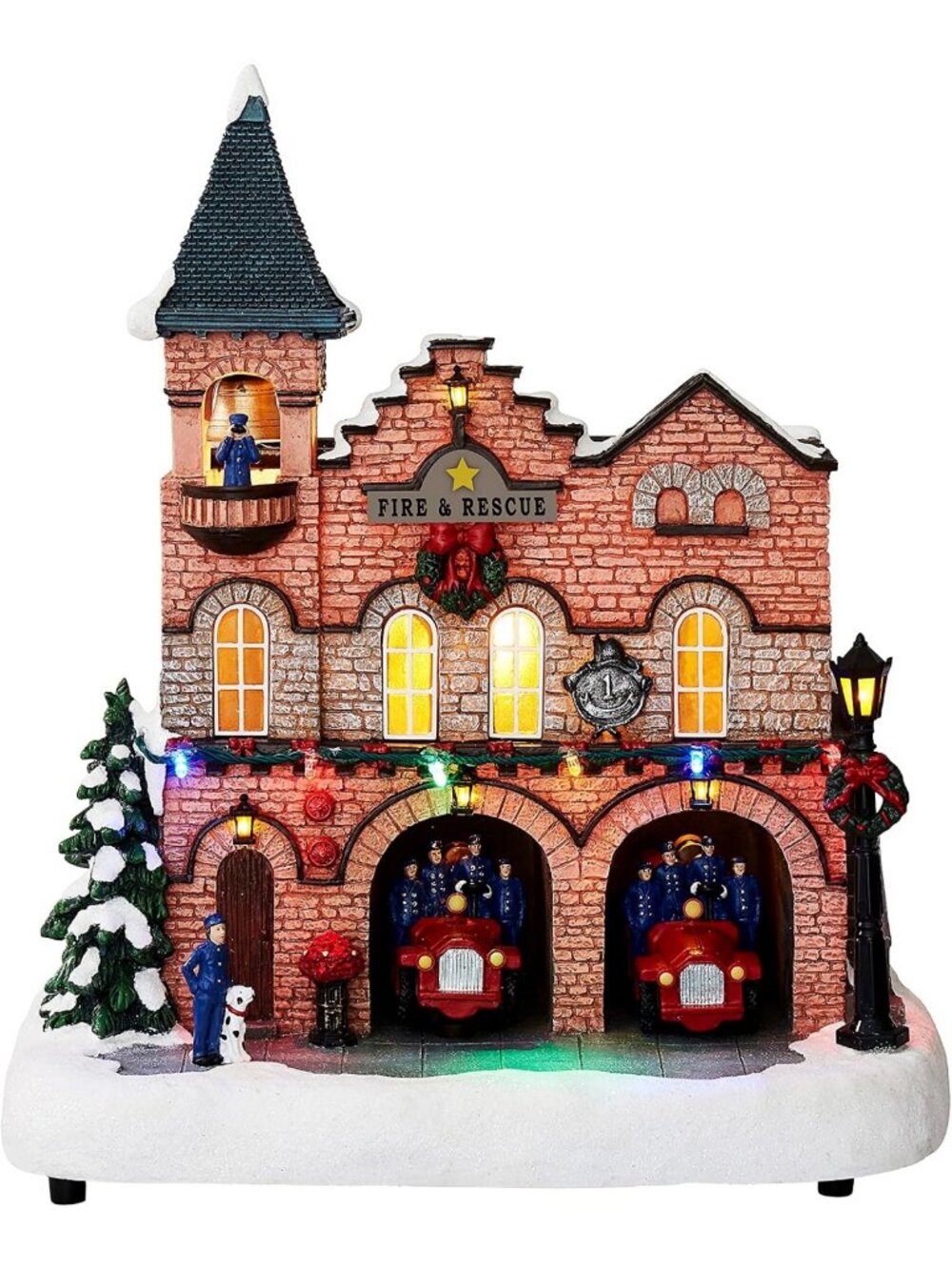 Lighted Animated Christmas Village Fire Station 12” with LED Lights & Music